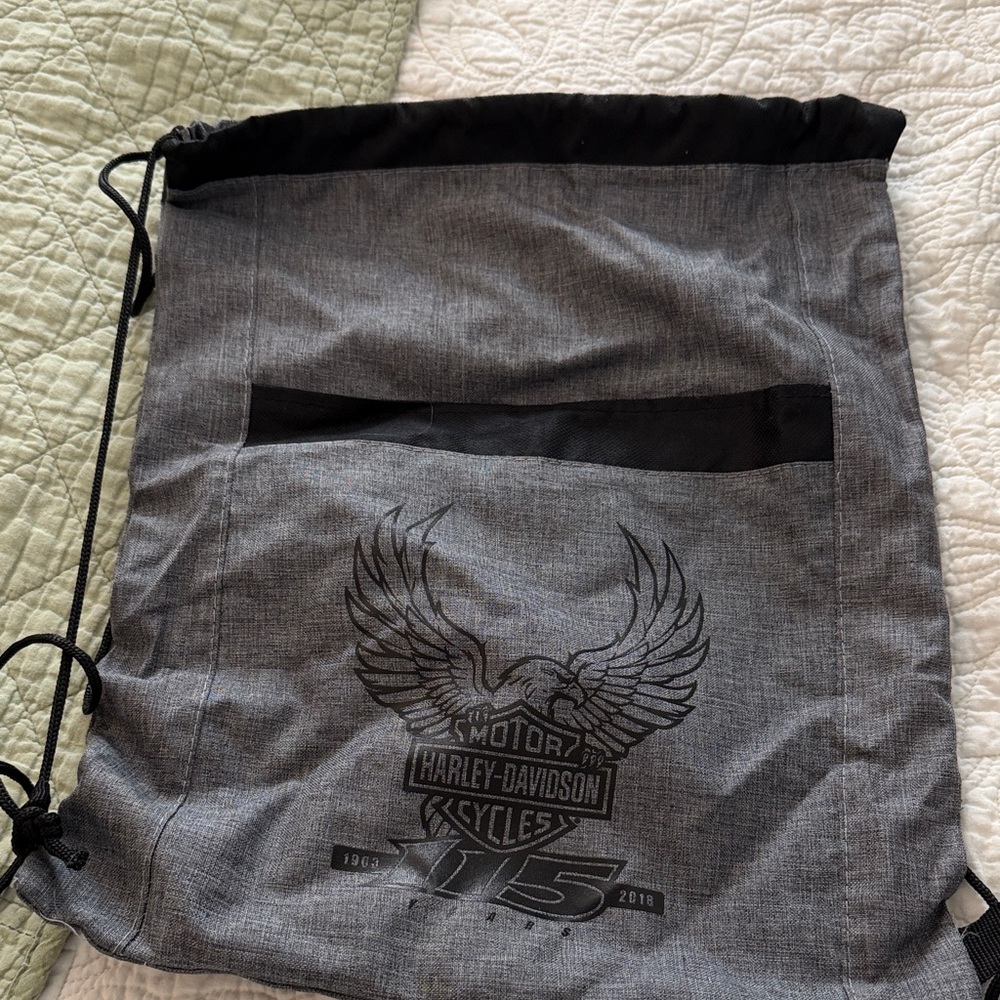 Harley-Davidson Black and Gray Drawstring Backpack